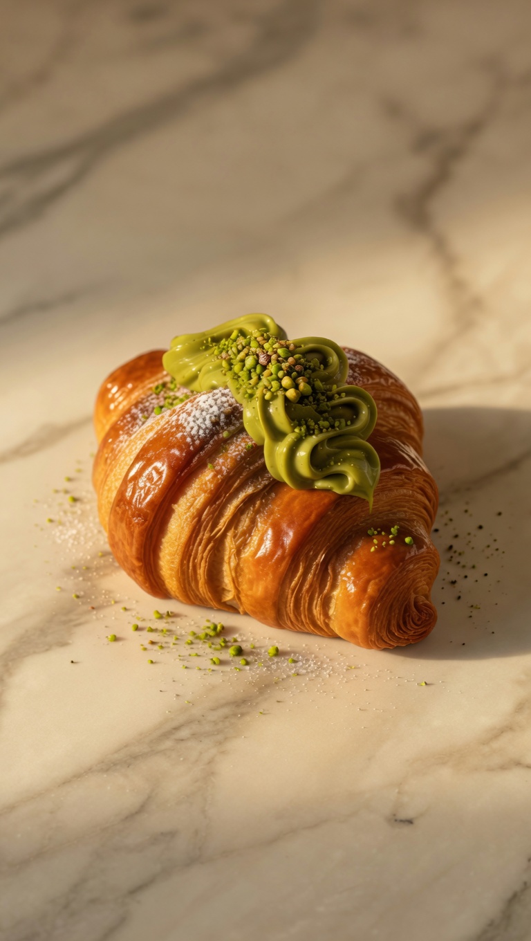 Pistachio croissant close-up — Boulangerie D'Amore Nice