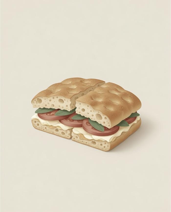Illustration — Sandwich du Jour, focaccia garnie, Boulangerie D'Amore Nice