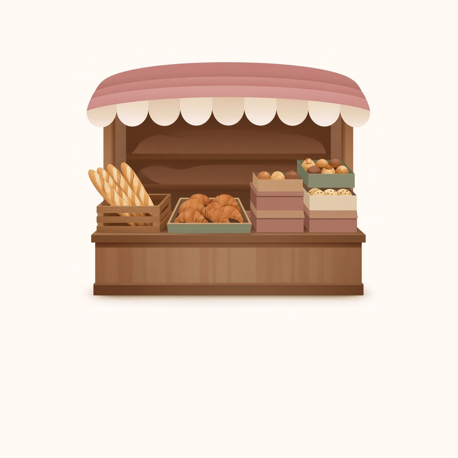 Illustration — stand de festival et marché, traiteur grand volume Boulangerie D'Amore Nice