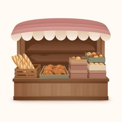 Illustration — stand de marché, traiteur festival Boulangerie D'Amore